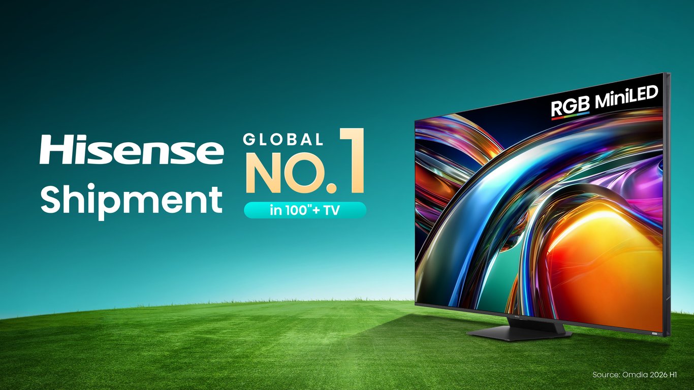 Nomor 1 Dunia Kategori TV 100 Inci ke Atas, Hisense Pimpin Pasar Global TV Layar Besar pada Semester Satu 2026 Nomor 1 Dunia Kategori TV 100 Inci ke Atas, Hisense Pimpin Pasar Global TV Layar Besar pada Semester Satu 2026