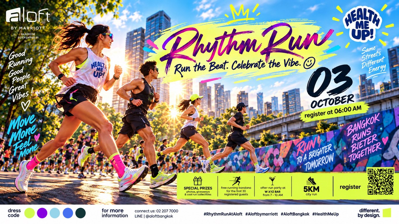 Run the Beat, Celebrate the Vibe: Aloft by Marriott Bangkok Sukhumvit 11 and Health Me Up Wellness Club Invite Runners to “Rhythm Run at Aloft” on 3 October 2026 Run the Beat, Celebrate the Vibe: Aloft by Marriott Bangkok Sukhumvit 11 and Health Me Up Wellness Club Invite Runners to “Rhythm Run at Aloft” on 3 October 2026