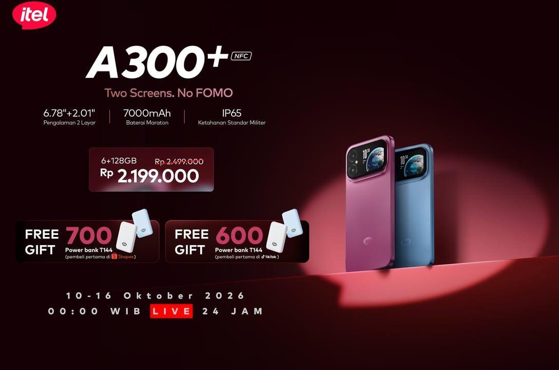 HP 2 Jutaan Ini Punya 2 Layar, Bisa Selfie Pakai Kamera Utama! Intip Harga dan Spesifikasi itel A300+