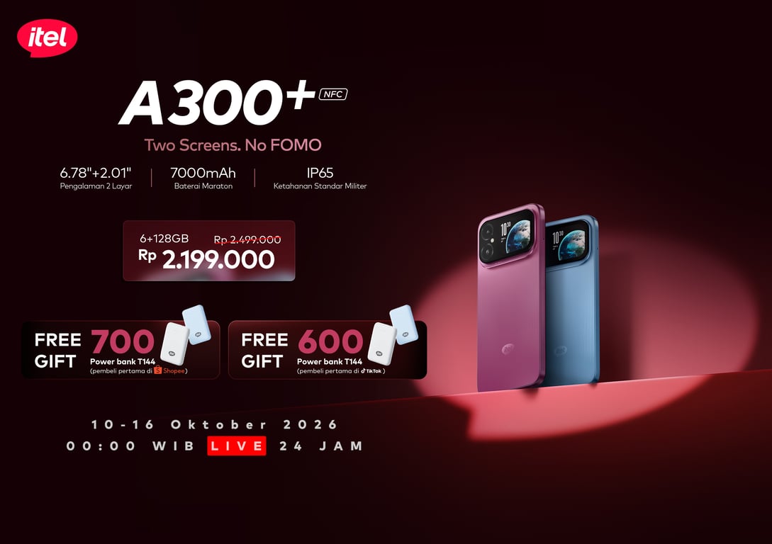 HP 2 Jutaan Ini Punya 2 Layar, Bisa Selfie Pakai Kamera Utama! Intip Harga dan Spesifikasi itel A300+ HP 2 Jutaan Ini Punya 2 Layar, Bisa Selfie Pakai Kamera Utama! Intip Harga dan Spesifikasi itel A300+