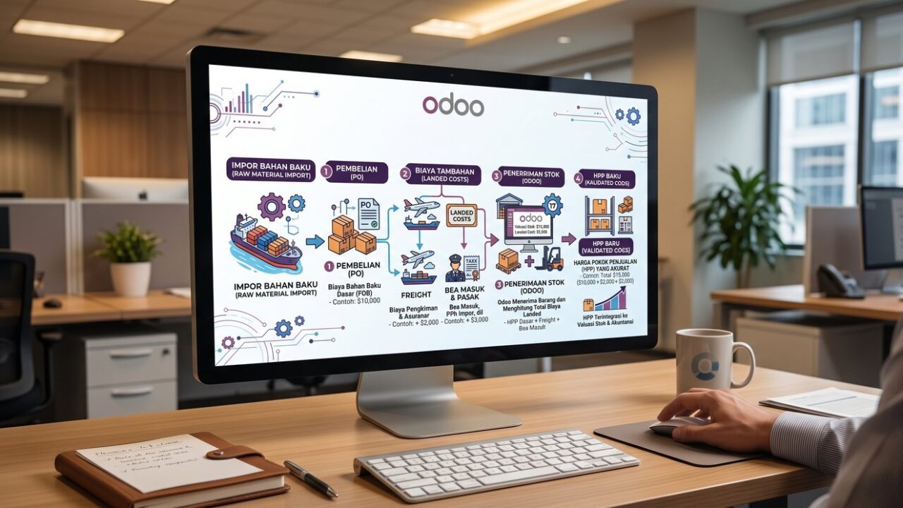 Landed Cost Odoo: HPP Bahan Baku Impor Termasuk Bea Masuk dan Freight