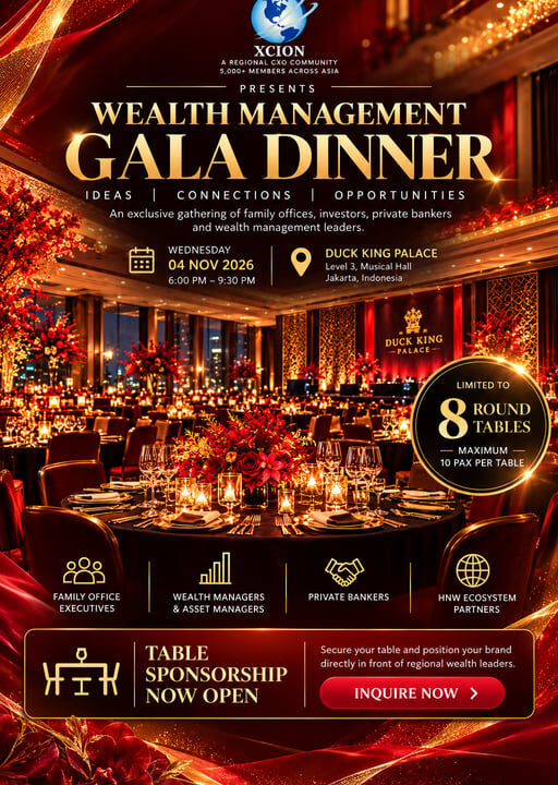 Singapore Global Network Menjadi Mitra Utama Gala Dinner Eksklusif Wealth Management, Membuka Kesempatan Sponsorship Meja dalam Jumlah Terbatas
