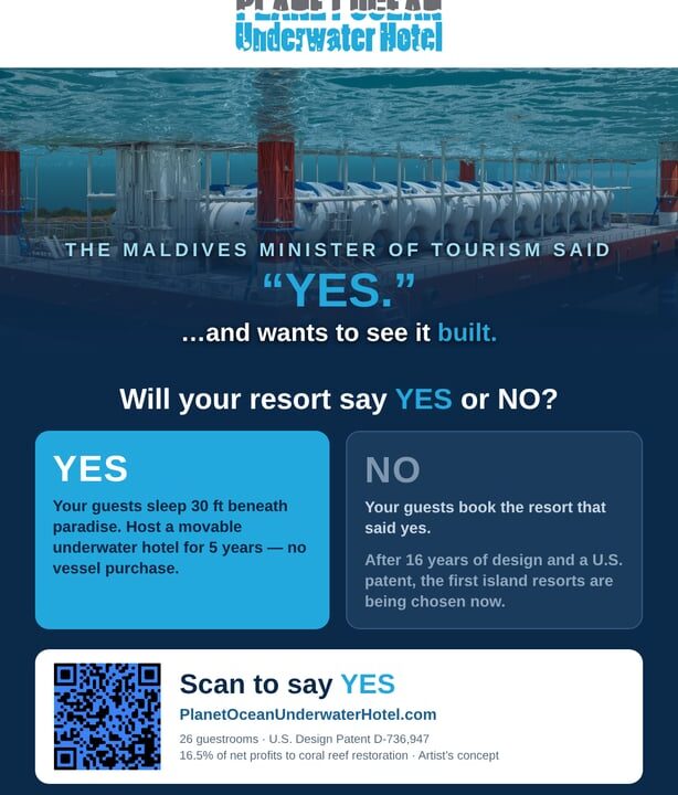 Planet Ocean Underwater Hotels Invites all Philippines Resorts to Evaluate Movable Underwater Hotel Partnership