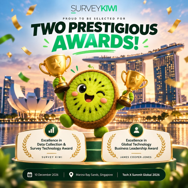 Survey Kiwi and CEO James Cooper-Jones Clinch Double Win at Tech X Summit Global 2026 in Singapore Survey Kiwi and CEO James Cooper-Jones Clinch Double Win at Tech X Summit Global 2026 in Singapore